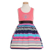 Little Girl 4 Coral Tank Stripe Heart Sequin Motif Spring Dress Little Girl 4 Coral Tank Stripe Heart Sequin Motif Spring Dress