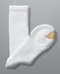 The gold standard in socks. It's a soft, breathable sock that absorbs sweat and keeps feet cool and dry. Cushioned bottoms and gold panel at toe. Three pairs to a pack. The gold standard in socks. It's a soft, breathable sock that absorbs sweat and keeps feet cool and dry. Cushioned bottoms and gold panel at toe. Three pairs to a pack.