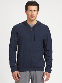 Comfort and style go hand in hand with this incredibly soft full zip-hoodie rendered in a lightweight, breathable micro-modal blend.Zip frontAttached drawstring hoodFront kangaroo pocketsBanded cuffs and hem95% micro-modal/5% elastaneMachine washImported Comfort and style go hand in hand with this incredibly soft full zip-hoodie rendered in a lightweight, breathable micro-modal blend.Zip frontAttached drawstring hoodFront kangaroo pocketsBanded cuffs and hem95% micro-modal/5% elastaneMachine washImported