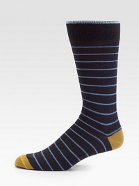 Sophisticated stripes are joined by colorblock detail at the heel and toe for a vibrant contrast.Mid-calf height62% cotton/37% nylon/1% spandexMachine washMade in Italy Sophisticated stripes are joined by colorblock detail at the heel and toe for a vibrant contrast.Mid-calf height62% cotton/37% nylon/1% spandexMachine washMade in Italy