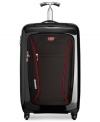 In a race of its own-Tumi and Ducati partner to change the face of travel with this sleek and innovative design. Life on the fast track demands sophisticated, innovative and bold solutions, which this fully-stocked upright puts on the map. Ready for any adventure with a hardside construction that protects your belongings, plus endless interior features, like organizational pockets and tie-down straps, that tackle travel on the fly. 5-year warranty.