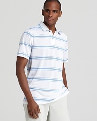 Lighten up your look with this relaxed multi-stripe polo, perfect for swinging the clubs and at the 19th hole. Lighten up your look with this relaxed multi-stripe polo, perfect for swinging the clubs and at the 19th hole.