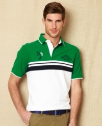 Block out all the competition with this colorblocking striped polo shirt from Nautica. Block out all the competition with this colorblocking striped polo shirt from Nautica.