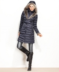 Cozy up to Laundry's stylish puffer coat. The hood and lapel are fully lined with luxurious faux fur! Cozy up to Laundry's stylish puffer coat. The hood and lapel are fully lined with luxurious faux fur!