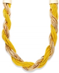 Bubbly and vibrant, this citron and gold torsade necklace from INC International Concepts features twisted chains in citron tone and 14k gold-plated mixed metal. Approximate length: 16 inches + 3-inch extender. Bubbly and vibrant, this citron and gold torsade necklace from INC International Concepts features twisted chains in citron tone and 14k gold-plated mixed metal. Approximate length: 16 inches + 3-inch extender.
