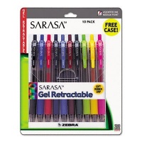 Zebra Sarasa Roller Ball Retractable Gel Pen, Asstored Ink, Medium Point, 10 per Pack, ST - ZEB46881 Zebra Sarasa Roller Ball Retractable Gel Pen, Asstored Ink, Medium Point, 10 per Pack, ST - ZEB46881