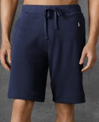 The comfort of waffle-knit thermals with the freedom of sleep shorts: Polo Ralph Lauren's cozy, drawstring waist pajama shorts in pure, ultra-soft cotton. The comfort of waffle-knit thermals with the freedom of sleep shorts: Polo Ralph Lauren's cozy, drawstring waist pajama shorts in pure, ultra-soft cotton.