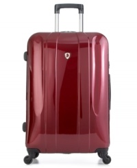 Full speed ahead. Frameless, lightweight and extremely durable, this retro-perfect suitcase has an aerodynamic design that moves effortlessly through terminals on 360º Air Glide spinner wheels. A sleek and modern chrome handle is built onto the exterior of the bag to maximize packing capacity and your one-of-a-kind travel cred. 7-year warranty. Full speed ahead. Frameless, lightweight and extremely durable, this retro-perfect suitcase has an aerodynamic design that moves effortlessly through terminals on 360º Air Glide spinner wheels. A sleek and modern chrome handle is built onto the exterior of the bag to maximize packing capacity and your one-of-a-kind travel cred. 7-year warranty.