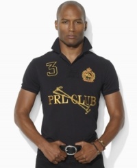 A sleek, custom-fitting polo celebrating the St. Moritz Polo World Cup on Snow receives an authentic feel with a metallic PRL CLUB logo and a snow polo crest. A sleek, custom-fitting polo celebrating the St. Moritz Polo World Cup on Snow receives an authentic feel with a metallic PRL CLUB logo and a snow polo crest.