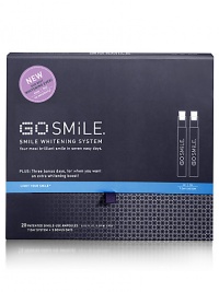 The fastest way to a younger look is a whiter smile. And with the GO SMILE Smile Whitening System, you could see results in just one day! Even more exciting, GO SMILE's patented delivery method is amazingly fast and easy to use, and it ensures that the whitening serum stays potent until the moment you're ready to use it. The fastest way to a younger look is a whiter smile. And with the GO SMILE Smile Whitening System, you could see results in just one day! Even more exciting, GO SMILE's patented delivery method is amazingly fast and easy to use, and it ensures that the whitening serum stays potent until the moment you're ready to use it.