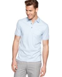 A pique weave adds some soft sheen to your normal polo look with this shirt from Calvin Klein. A pique weave adds some soft sheen to your normal polo look with this shirt from Calvin Klein.
