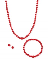 A fun update to your accessory collection, this matching set features a necklace, stretch bracelet and stud earrings crafted from coral quartz (6-8 mm) and crystal beads. Set in sterling silver. Approximate length (necklace): 18 inches. Approximate length (bracelet): 7 inches. Approximate diameter: 1/3 inch. A fun update to your accessory collection, this matching set features a necklace, stretch bracelet and stud earrings crafted from coral quartz (6-8 mm) and crystal beads. Set in sterling silver. Approximate length (necklace): 18 inches. Approximate length (bracelet): 7 inches. Approximate diameter: 1/3 inch.