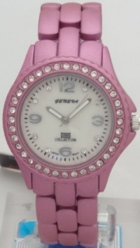 Geneva Quartz Women Watch Rhinestone Accent Fuchsia Enamel Bracelet Watch Geneva Quartz Women Watch Rhinestone Accent Fuchsia Enamel Bracelet Watch