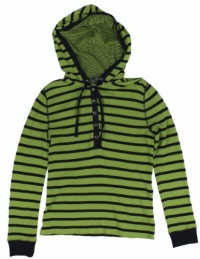 Lauren Active Women's Striped Waffle-Knit Hooded Shirt (Hamilton Green/City Navy) (Medium) Lauren Active Women's Striped Waffle-Knit Hooded Shirt (Hamilton Green/City Navy) (Medium)