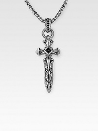 Drawn from modern and antiqued traditions in braided sterling silver with an onyx-accented cross-and-dagger medallion. From the UnKaged Collection Cross, ¾W X 1½H Endless chain, 26 long Made in USA