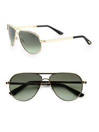 The all-time classic look in lightweight metal. Available in gold with gradient green lens. Metal temples100% UV protectionMade in Italy The all-time classic look in lightweight metal. Available in gold with gradient green lens. Metal temples100% UV protectionMade in Italy