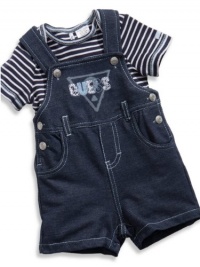 GUESS Kids Boys Baby Striped Tee & Knit Shortalls (0, INDIGO (3/6M) GUESS Kids Boys Baby Striped Tee & Knit Shortalls (0, INDIGO (3/6M)