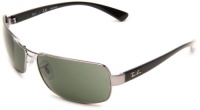 Ray-Ban RB3379 Double Bridge Wrap Sunglasses 64 mm, Non-Polarized, Pewter/Green