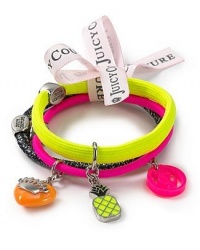 Juicy Couture Set of 3 Hair Elastic Bands - Heart, Pineapple, JC Charm in Neon Colors Juicy Couture Set of 3 Hair Elastic Bands - Heart, Pineapple, JC Charm in Neon Colors