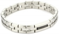 Breil Jewelry Manta Men's Thin Satin Silver Tone Black IP Link Bracelet