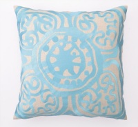 Trina Turk Embroidered Rustic Medallion Pillow, Aqua, 20 x 20 Trina Turk Embroidered Rustic Medallion Pillow, Aqua, 20 x 20