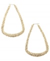 Textured appeal. RACHEL Rachel Roy's non-traditional hoop earrings feature a playful teardrop shape with a unique pebbled surface. Crafted in gold tone mixed metal. Approximate drop: 3 inches. Approximate diameter: 1-3/4 inches.