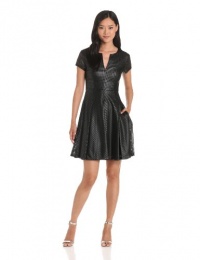 BCBGMAXAZRIA Women's Karlie Perforated Pleated Dress, Black, 8 BCBGMAXAZRIA Women's Karlie Perforated Pleated Dress, Black, 8