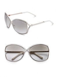 Metal crossover butterfly shaped frame enhanced with enamel insert. Available in shiny rose gold with ivory enamel and bronze mirror lens.100% UV protection Made in Italy Metal crossover butterfly shaped frame enhanced with enamel insert. Available in shiny rose gold with ivory enamel and bronze mirror lens.100% UV protection Made in Italy