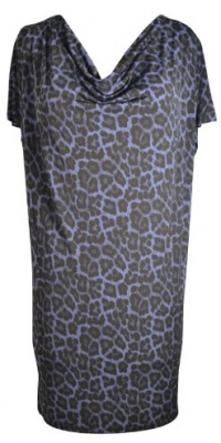 Michael Michael Kors Women's Blue Cowl Neck Leopard Print Dress (L) Michael Michael Kors Women's Blue Cowl Neck Leopard Print Dress (L)