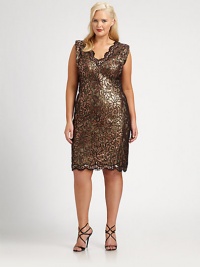 Slip into this sequin dress offering curve-embracing appeal and an irresistible neckline.V-neckSleevelessBack zipperFully linedAbout 29 from natural waistNylon/cotton/polyesterDry cleanImported