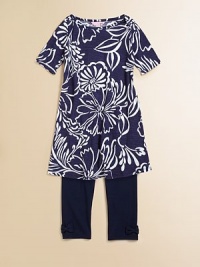 Tee-shirt comfort to wear as a dress or a tunic, in a graceful outlined floral print on subtly slubbed cotton knit.Boat necklineElbow-length sleevesPullover stylingSlightly flared shapeCottonMachine washImported Tee-shirt comfort to wear as a dress or a tunic, in a graceful outlined floral print on subtly slubbed cotton knit.Boat necklineElbow-length sleevesPullover stylingSlightly flared shapeCottonMachine washImported