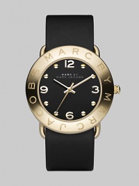 Streamlined timekeeping with a polished goldplated finish and fine leather strap.Quartz movement Water resistant to 3 ATM IP (ionic plated) gold bezel with engraved logo Stainless steel round case, 36mm, (1.42) Black dial IP gold numeral and hour markers Leather strap, 20mm, (.79) Imported Streamlined timekeeping with a polished goldplated finish and fine leather strap.Quartz movement Water resistant to 3 ATM IP (ionic plated) gold bezel with engraved logo Stainless steel round case, 36mm, (1.42) Black dial IP gold numeral and hour markers Leather strap, 20mm, (.79) Imported
