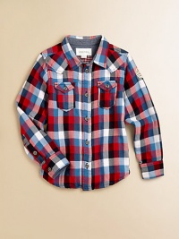 An ultra-cool layer for only the hippest kids, featuring plaid and gingham check.Point collarButton-down placketLong sleeves with button cuffsFront flap pocketsEmbroidery details on backCottonMachine washImported Please note: Number of buttons may vary depending on size ordered. An ultra-cool layer for only the hippest kids, featuring plaid and gingham check.Point collarButton-down placketLong sleeves with button cuffsFront flap pocketsEmbroidery details on backCottonMachine washImported Please note: Number of buttons may vary depending on size ordered.