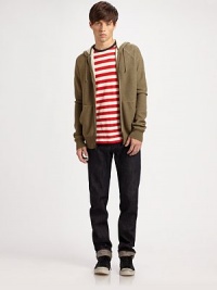 A layering essential, this hooded sweater is defined by a cozy blend of merino wool and cotton.Zip frontDrawstring hoodSplit kangaroo pocketsRibbed cuffs and hem55% cotton/45% woolDry cleanImported A layering essential, this hooded sweater is defined by a cozy blend of merino wool and cotton.Zip frontDrawstring hoodSplit kangaroo pocketsRibbed cuffs and hem55% cotton/45% woolDry cleanImported
