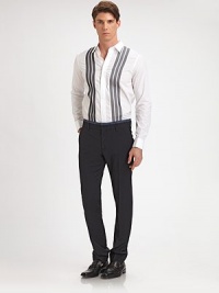 Classic-fit pant in lightweight virgin wool with check print waistband trim for an unexpected twist.Zip closureFront slash, back welt pocketsUnfinished hemWoolDry cleanMade in Italy Classic-fit pant in lightweight virgin wool with check print waistband trim for an unexpected twist.Zip closureFront slash, back welt pocketsUnfinished hemWoolDry cleanMade in Italy