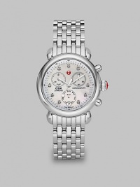 From the CSX Collection. A dazzling diamond accented design with a technical chronograph dial on a stainless steel bracelet.Quartz movementWater resistant to 5 ATMRound stainless steel case, 36mm (1.4)Diamond accented bezel and markers, .64 tcwMother-of-pearl chronograph dialDate function at 6 o'clockSecond handStainless steel link braceletImported