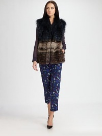 Plush, luxurious fox fur, tailored in a striking colorblock design and lined with finespun silk.SleevelessConcealed closuresPuffed elbow-length sleevesSide slash pocketsSilk liningAbout 26 from shoulder to hemDyed fox furDry cleanImportedFur origin: ChinaModel shown is 5'11 (180cm) wearing US size Small. Plush, luxurious fox fur, tailored in a striking colorblock design and lined with finespun silk.SleevelessConcealed closuresPuffed elbow-length sleevesSide slash pocketsSilk liningAbout 26 from shoulder to hemDyed fox furDry cleanImportedFur origin: ChinaModel shown is 5'11 (180cm) wearing US size Small.