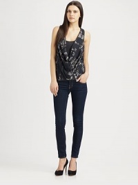 Printed cotton/silk chiffon drapes in a soft cowlneck over a fitted knit tank in this layered-chic essential.Cowlneck overlayRacerback tank underneathPullover styleAbout 24 from shoulder to hem73% cotton/27% silkDry cleanMade in USA of imported fabricModel shown is 5'9 (175cm) wearing US size Small. Printed cotton/silk chiffon drapes in a soft cowlneck over a fitted knit tank in this layered-chic essential.Cowlneck overlayRacerback tank underneathPullover styleAbout 24 from shoulder to hem73% cotton/27% silkDry cleanMade in USA of imported fabricModel shown is 5'9 (175cm) wearing US size Small.