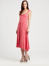 Beyond-feminine, this jersey dress offers a curve-accentuating fit and a self-tie belt for a waist-defining silhouette.V-necklineSleevelessSelf-tie beltAsymmetrical hemAbout 28 from natural waist96% modal/4% elastaneHand washImported Model shown is 5'10 (177cm) wearing US size Small. Beyond-feminine, this jersey dress offers a curve-accentuating fit and a self-tie belt for a waist-defining silhouette.V-necklineSleevelessSelf-tie beltAsymmetrical hemAbout 28 from natural waist96% modal/4% elastaneHand washImported Model shown is 5'10 (177cm) wearing US size Small.