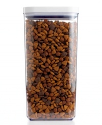 Pop goes the pet food! The perfect solution for storing your best friend's food, this storage container is the same size as most popular brands of pet food & treats and features an airtight closure that seals and opens with the simple press of a button, so freshness and protection from curious animals is on lockdown. Corners made for easy pouring and a stackable design make every part of the process, from prep to storage, a sure thing. Pop goes the pet food! The perfect solution for storing your best friend's food, this storage container is the same size as most popular brands of pet food & treats and features an airtight closure that seals and opens with the simple press of a button, so freshness and protection from curious animals is on lockdown. Corners made for easy pouring and a stackable design make every part of the process, from prep to storage, a sure thing.