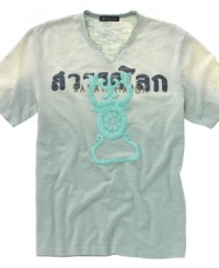 Add some zen appeal to your style with INC's split-neck Bangkok t-shirt. Add some zen appeal to your style with INC's split-neck Bangkok t-shirt.