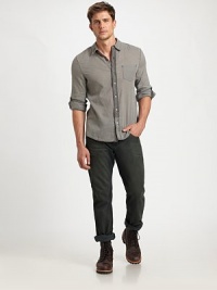 Subtle stripes add definition to this slim-fitting sportshirt with downtown sensibility in soft, ultra-light cotton.ButtonfrontSleeve tabs for rollingCottonMachine washImported Subtle stripes add definition to this slim-fitting sportshirt with downtown sensibility in soft, ultra-light cotton.ButtonfrontSleeve tabs for rollingCottonMachine washImported