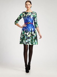 An abstracted botanical print dresses up this feminine silk-blend silhouette.Jewel necklineThree-quarter sleevesPleated skirtConcealed back zipAbout 21 from natural waist56% silk/44% cottonDry cleanMade in USA of imported fabricModel shown is 5'11 (180cm) wearing US size 4. An abstracted botanical print dresses up this feminine silk-blend silhouette.Jewel necklineThree-quarter sleevesPleated skirtConcealed back zipAbout 21 from natural waist56% silk/44% cottonDry cleanMade in USA of imported fabricModel shown is 5'11 (180cm) wearing US size 4.
