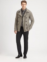 Raw edge contrast outlines and shapes this outerwear essential, structured in a luxurious wool blend.Button-frontWaist flap pocketsCenter ventAbout 28 from shoulder to hem98% wool/2% nylonDry cleanImported Raw edge contrast outlines and shapes this outerwear essential, structured in a luxurious wool blend.Button-frontWaist flap pocketsCenter ventAbout 28 from shoulder to hem98% wool/2% nylonDry cleanImported