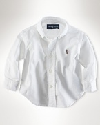 A preppy long-sleeved sport shirt in cotton oxford, washed for well-worn softness. Styled in comfortable, classic-fitting Blake silhouette. Button-down collar, applied placket and barrel cuffs. Signature multicolored embroidered pony accents the chest. Shirttail hem.