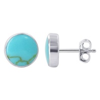 AAES060 Sterling Silver 8mm Round Shape Reconstituted Turquoise Stud Earrings AAES060 Sterling Silver 8mm Round Shape Reconstituted Turquoise Stud Earrings