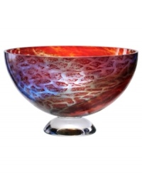 An expression of Africa's rich savannah, the Zanzibar bowl unites bright fiery reds and cool sky blues in an abstract maze of color and texture. Its globular shape, crafted in heavy art glass, is a tribute to Earth. By Scandinavian artist Kjell Engman. An expression of Africa's rich savannah, the Zanzibar bowl unites bright fiery reds and cool sky blues in an abstract maze of color and texture. Its globular shape, crafted in heavy art glass, is a tribute to Earth. By Scandinavian artist Kjell Engman.