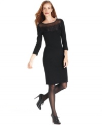 The little black dress gets revamped with on-trend lace at the neckline in this look from Ellen Tracy. The little black dress gets revamped with on-trend lace at the neckline in this look from Ellen Tracy.