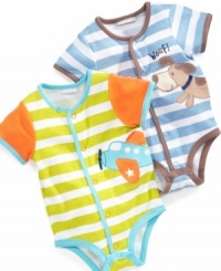 Get a hobby. Encourage his interests early with one of these darling striped bodysuits from First Impressions. Get a hobby. Encourage his interests early with one of these darling striped bodysuits from First Impressions.