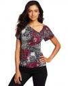 AGB Women's Short Sleeve Cameo Top With Banded Bottom